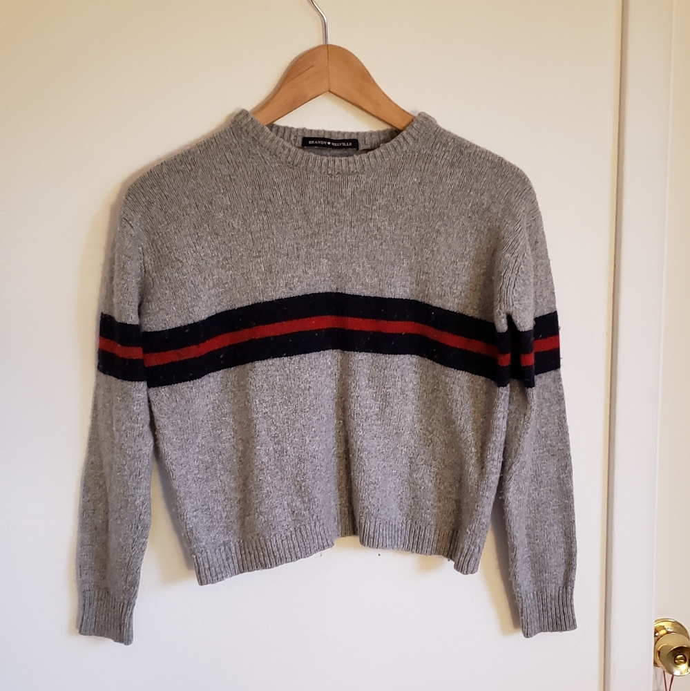 Red and Blue striped Cropped Sweater